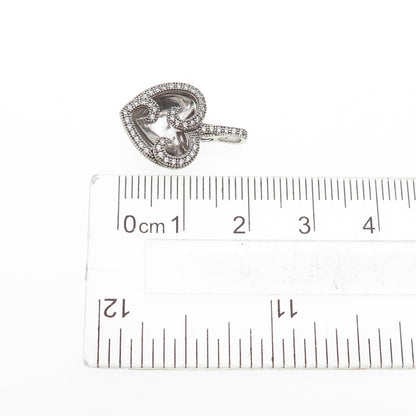 925 Sterling Silver Round-Cut C Z Swirl Heart Mini Charm Pendant