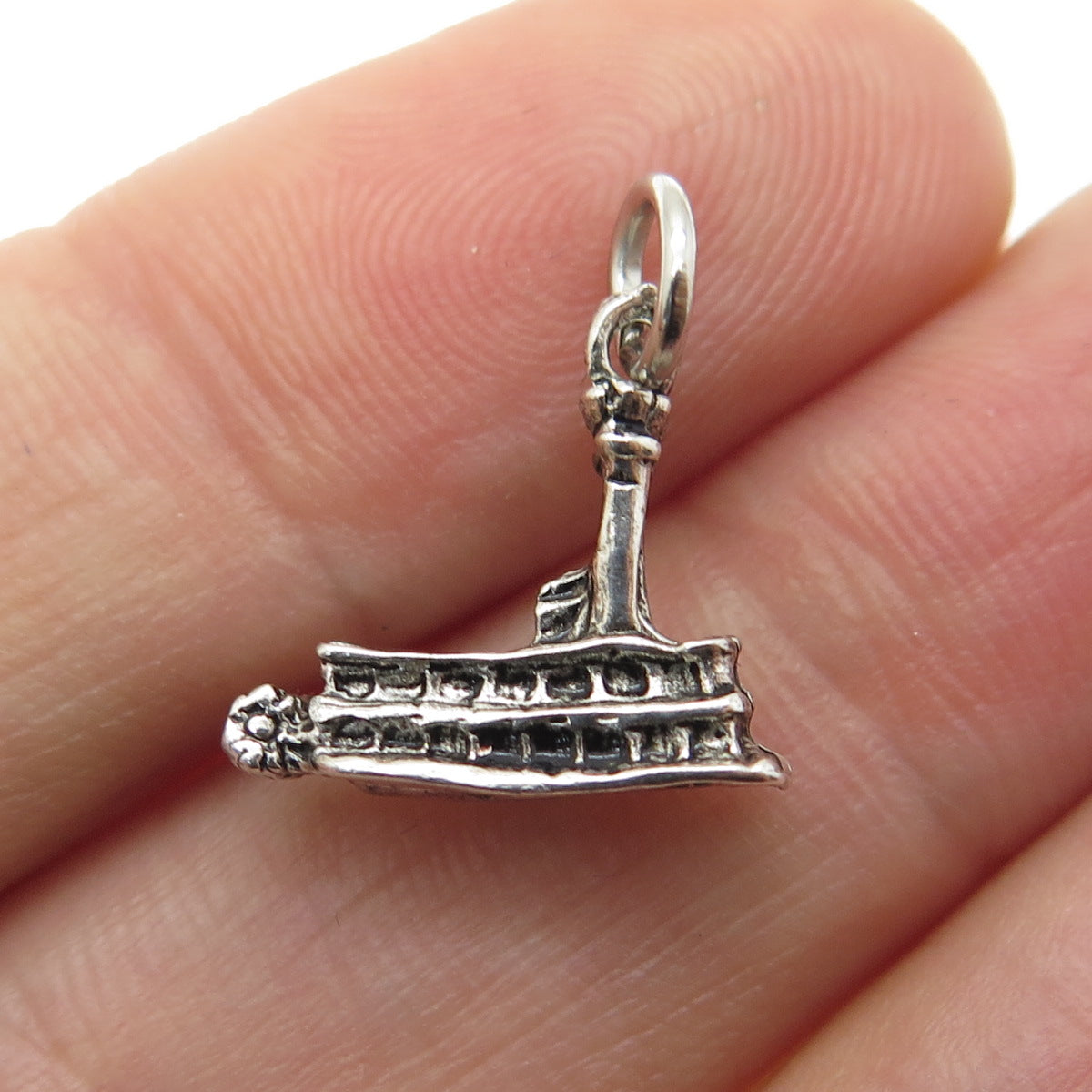 925 Sterling Silver Vintage Paddle Boat Oxidized Minimalist Charm Pendant