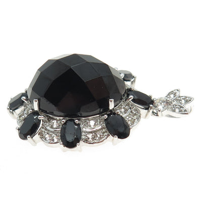 925 Sterling Silver Real Oval-Cut Black Spinel & White Topaz Pendant