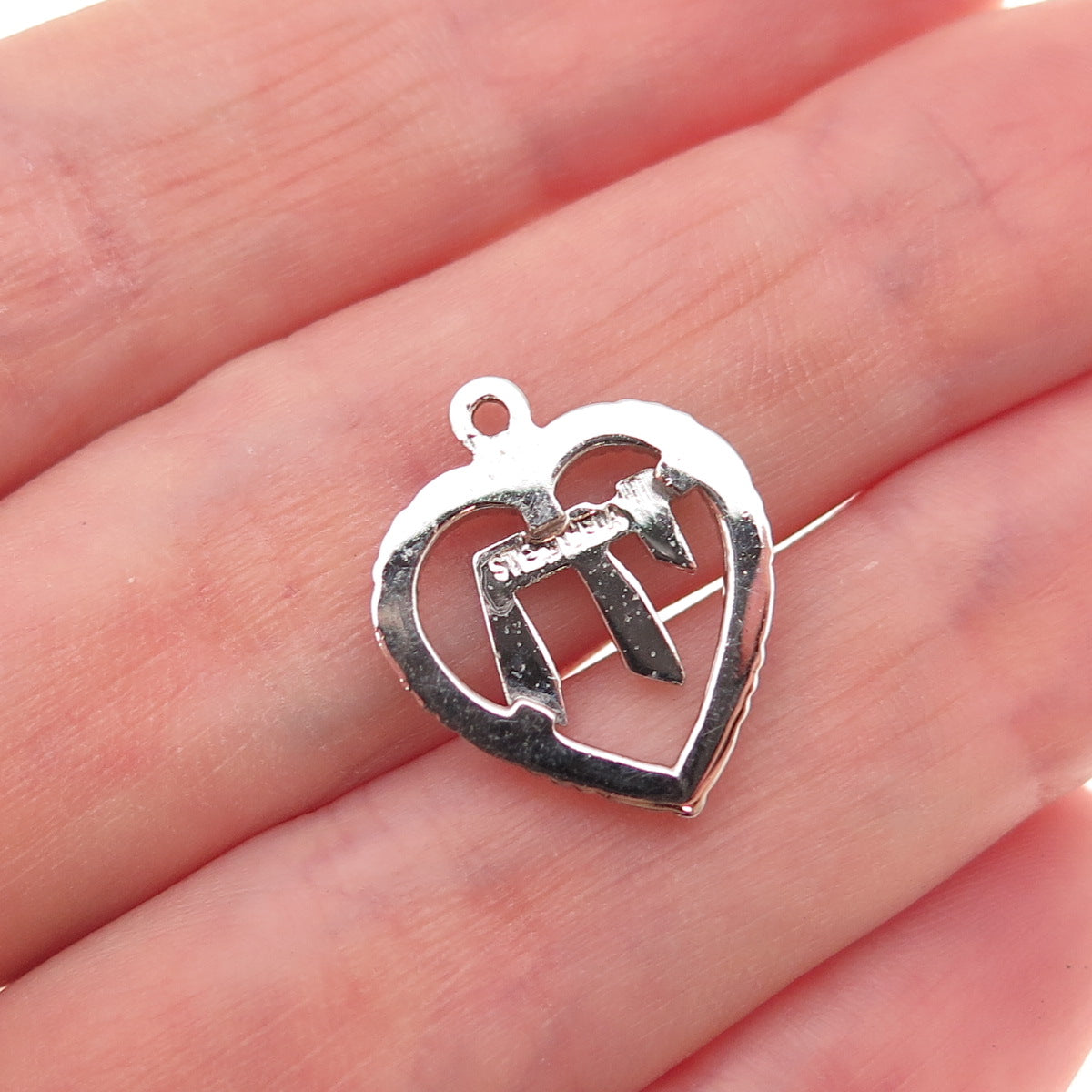 Theda 925 Sterling Silver Vintage Chai Judaica Heart Oxidized Charm Pendant