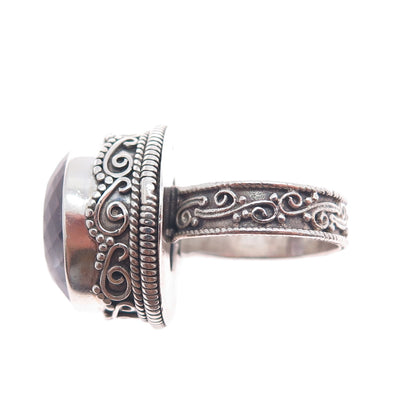 925 Sterling Silver Vintage Real Amethyst Swirl Oxidized Ring Size 6