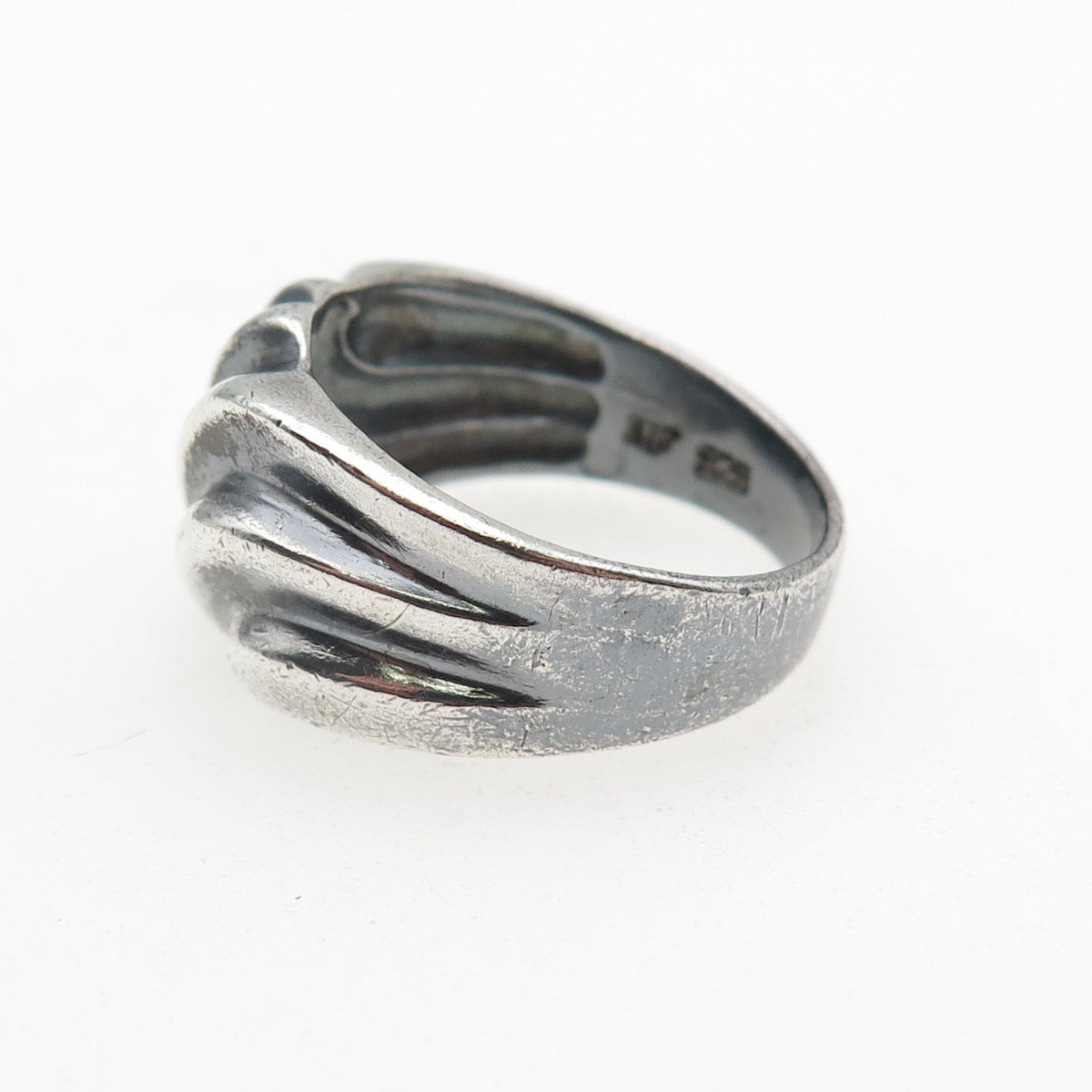 CHAPAL ZENRAY 925 Sterling Silver Vintage Modernist Ribbed Oxidized Ring Size 10