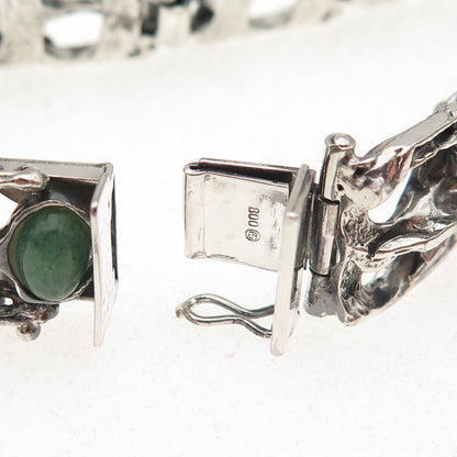 800 Silver Vintage European Real Aventurine Modernist Oxidized Bracelet 7.5"