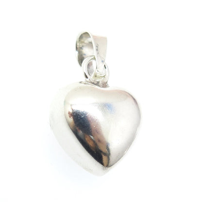 925 Sterling Silver Vintage Mexico Puffy Heart 3D Pendant