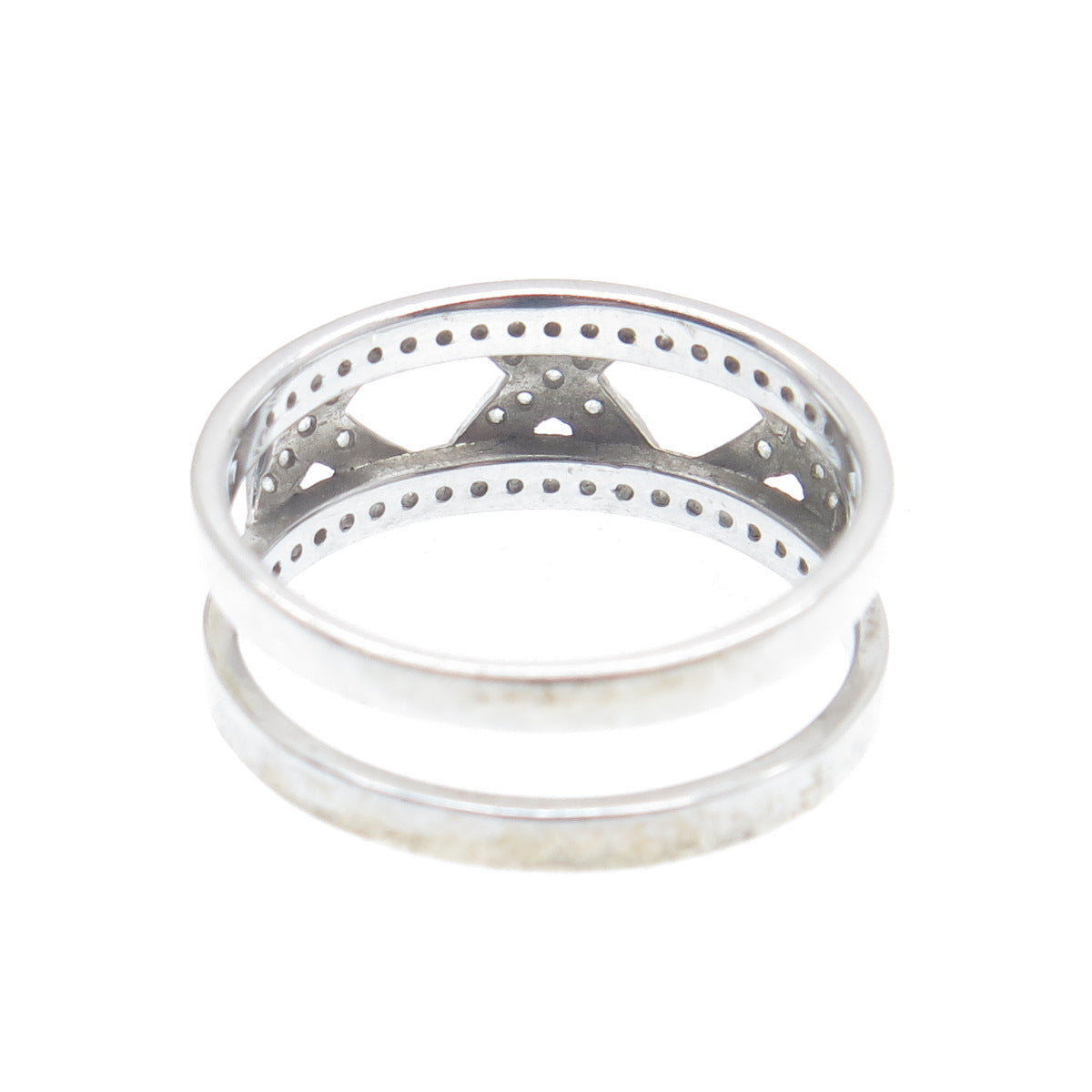 SILVIO HIDALGO 925 Sterling Silver Round-Cut Shaped C Z X Link Ring Size 10.25