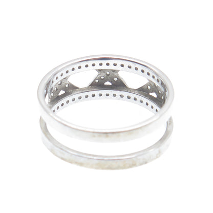 SILVIO HIDALGO 925 Sterling Silver Round-Cut Shaped C Z X Link Ring Size 10.25