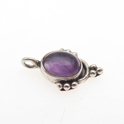 925 Sterling Silver Vintage Real Amethyst Beaded Mini Charm Pendant