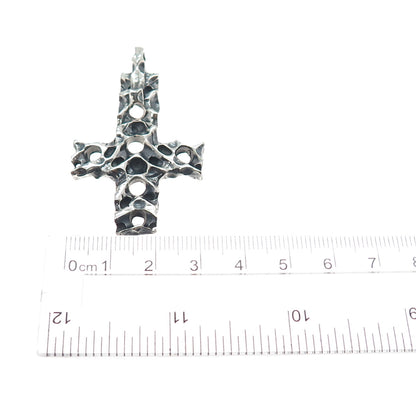 925 Sterling Silver Vintage Modernist Cross Oxidized Charm Pendant