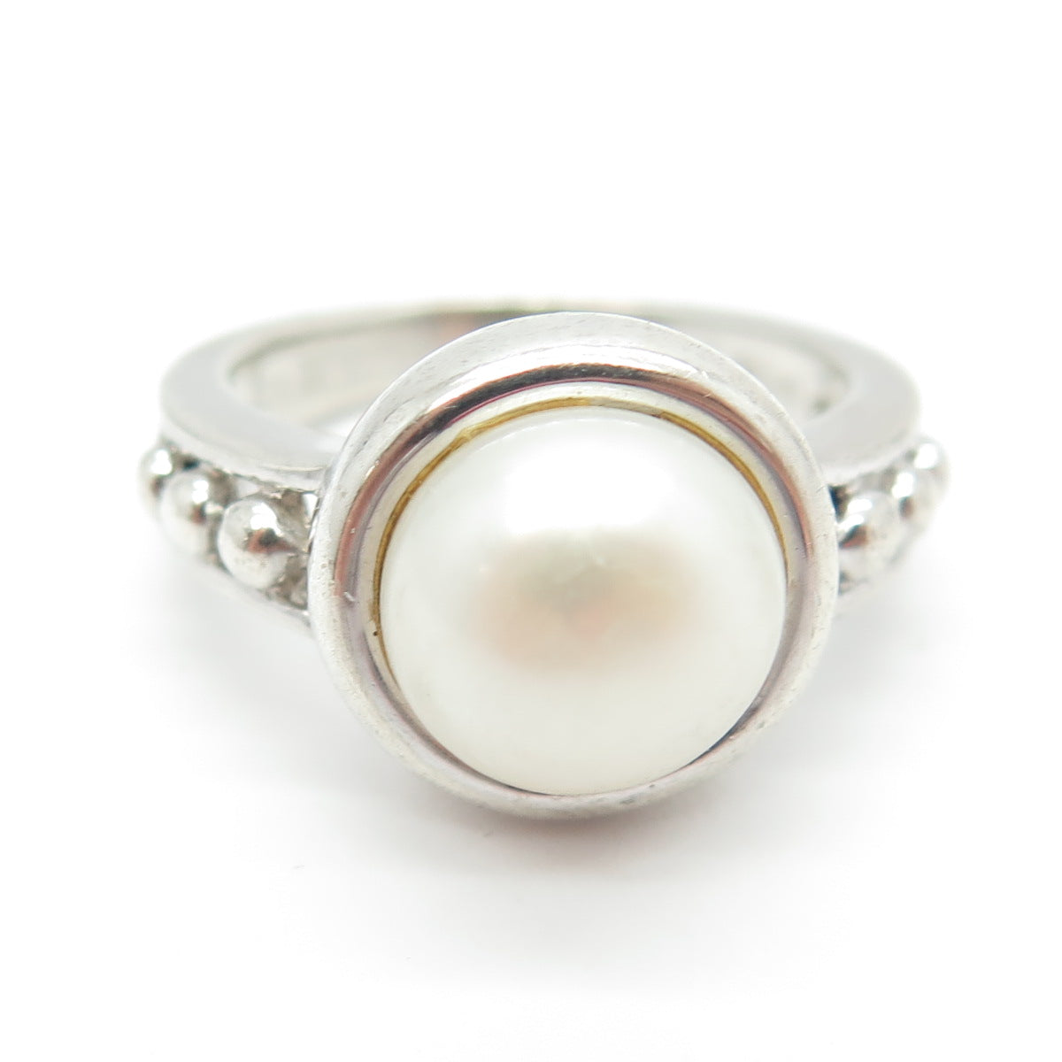 HAROLD TRUJILLO 925 Sterling Silver Vintage Real Pearl Beaded Ring Size 7.25