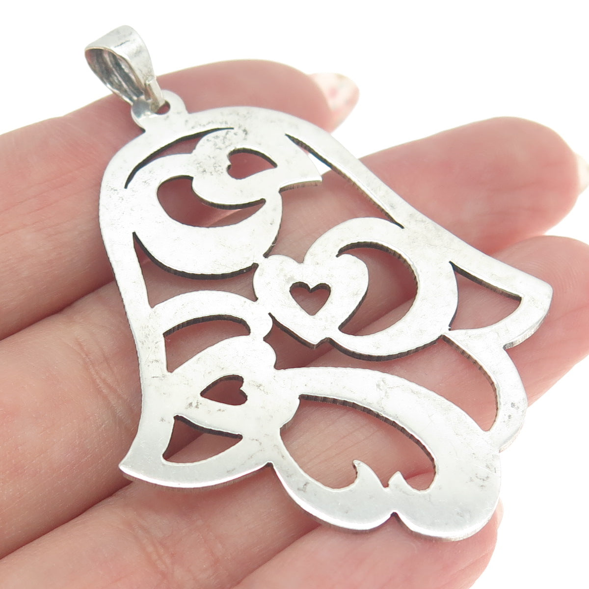 925 Sterling Silver Vintage Heart Hamsa Amulet Pendant