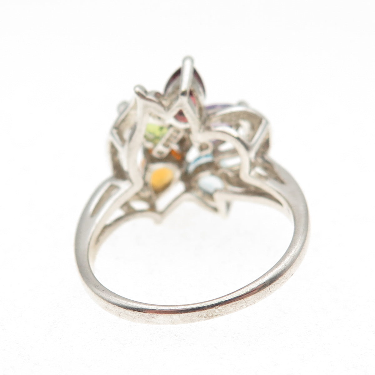 925 Sterling Vintage Real Topaz Garnet Citrine Peridot & Amethyst Ring Size 7.25