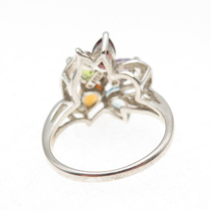 925 Sterling Vintage Real Topaz Garnet Citrine Peridot & Amethyst Ring Size 7.25