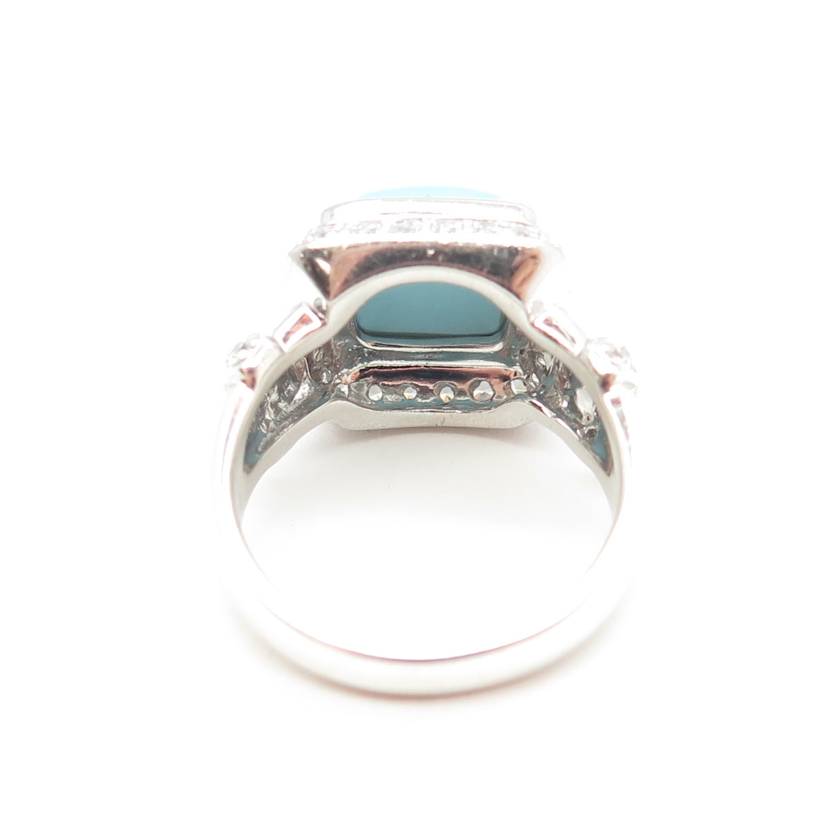 925 Sterling Silver Real Turquoise Gemstone & C Z Ring Size 10