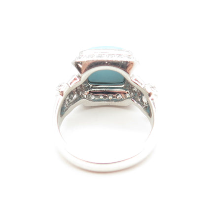 925 Sterling Silver Real Turquoise Gemstone & C Z Ring Size 10