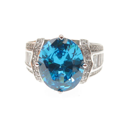 925 Sterling Silver Blue & White C Z Ring Size 6.25