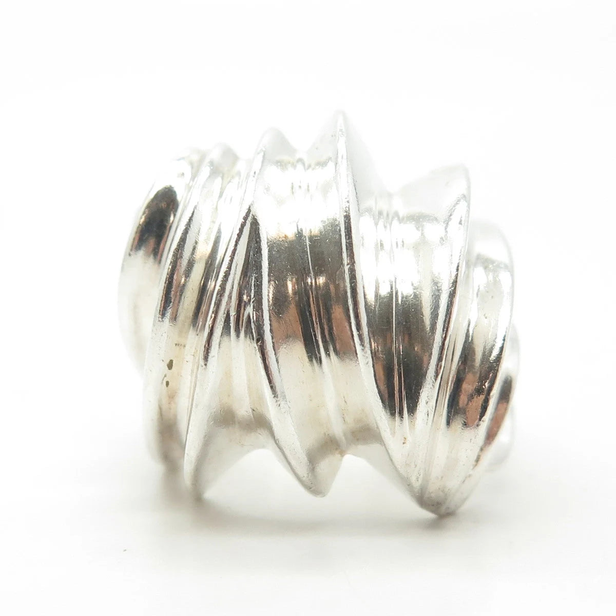 925 Sterling Silver Vintage Modernist Ribbed Ring Size 7.5