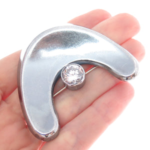 ORQUIDIA 950 Silver Vintage Mexico C Z Modernist Oxidized Pin Brooch / Pendant