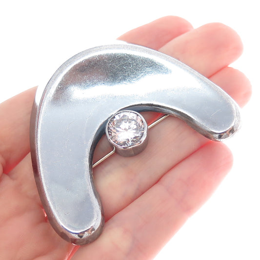 ORQUIDIA 950 Silver Vintage Mexico C Z Modernist Oxidized Pin Brooch / Pendant