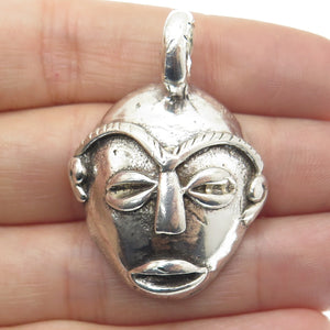 925 Sterling Silver Vintage African Goddess Mask Oxidized Pendant