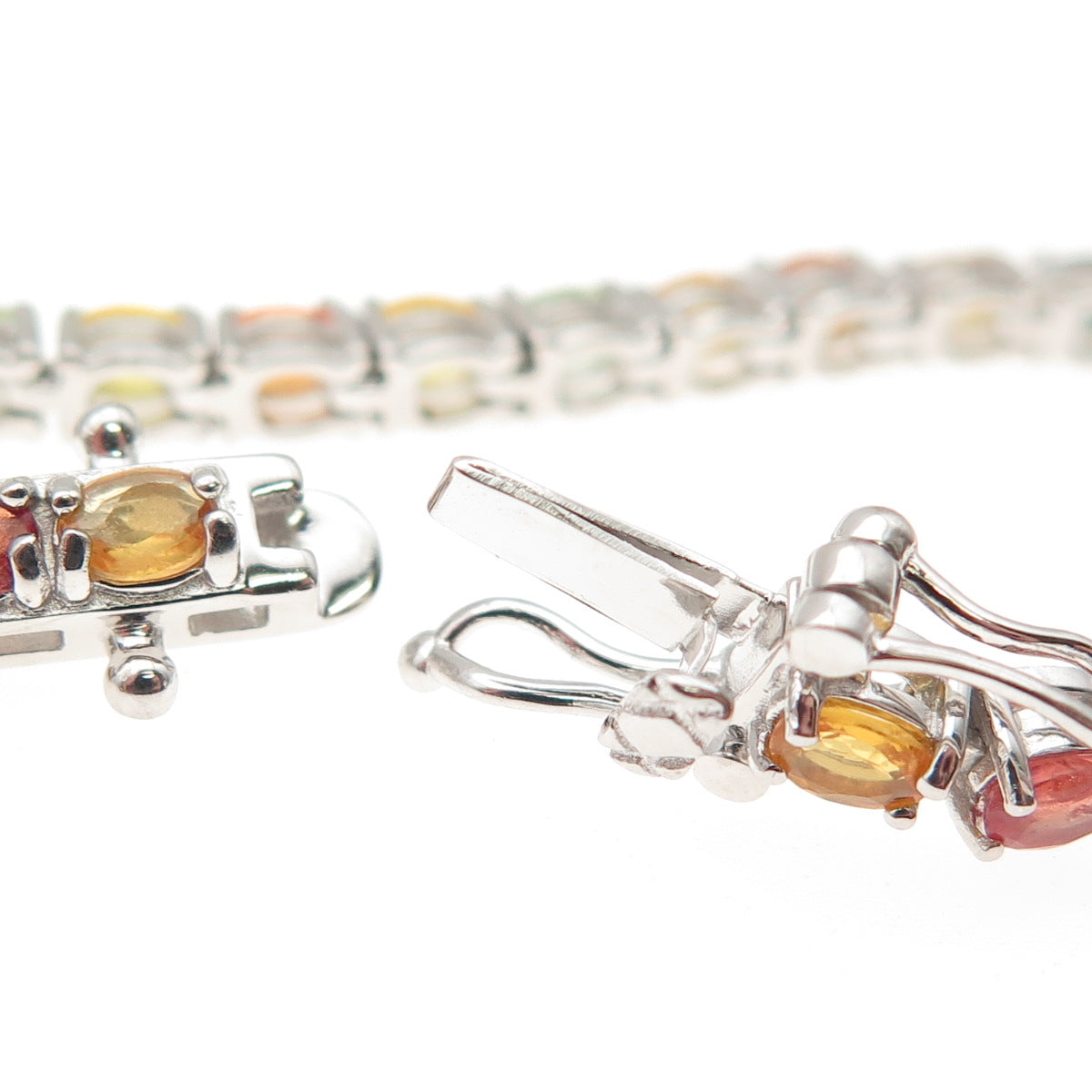 925 Sterling Silver Real Oval-Cut Multi-Color Sapphire Link Bracelet 7"