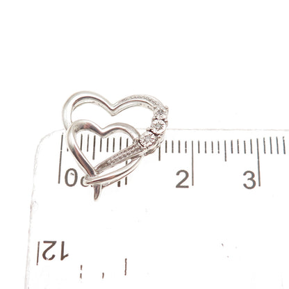 925 Sterling Silver Real Diamond Double Heart Mini Slide Charm Pendant