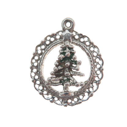925 Sterling Silver Antique Art Deco Enamel Christmas Tree Minimalist Pendant