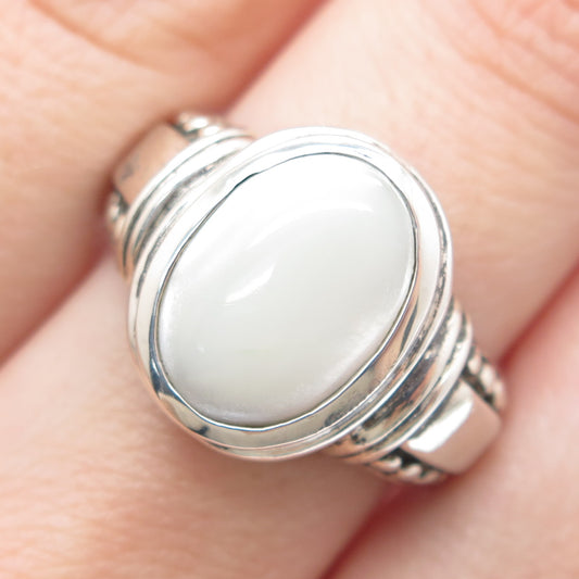 JUDITH RIPKA Sterling Silver Vintage Real Mother-of-Pearl Oxidized Ring Size 8