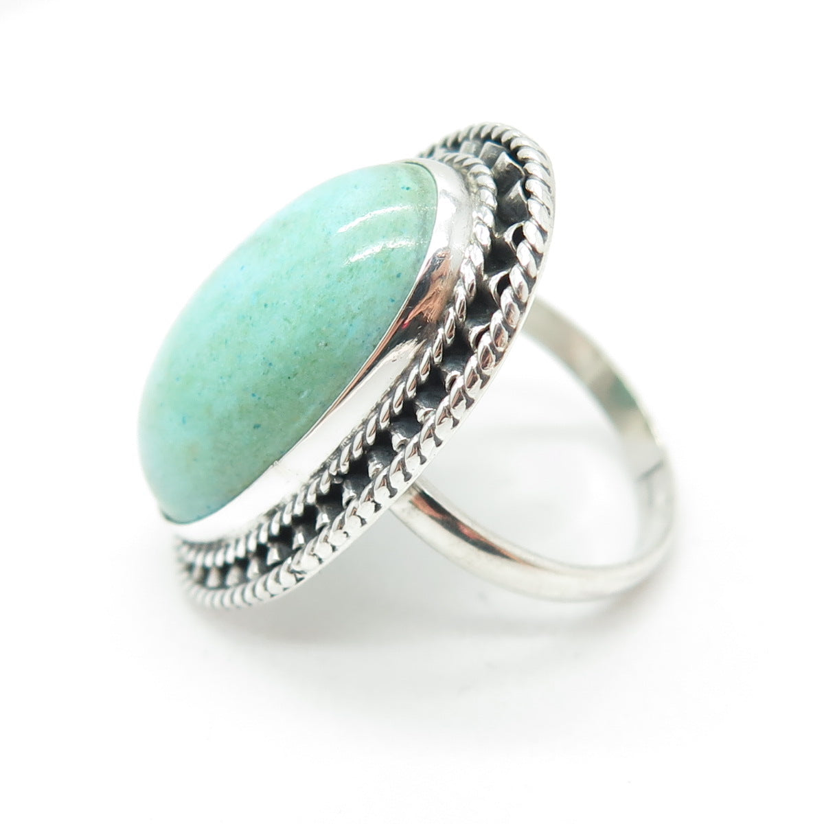 925 Sterling Silver Vintage Real Turquoise Gemstone Statement Ring Size 8.25