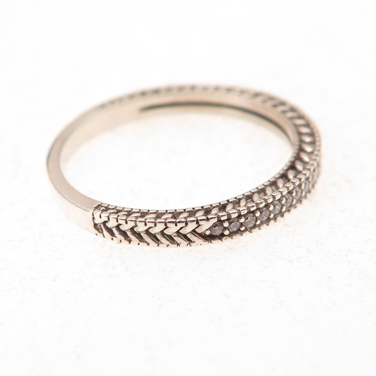 925 Sterling Silver Round-Cut C Z Half Eternity Stackable Band Ring Size 7
