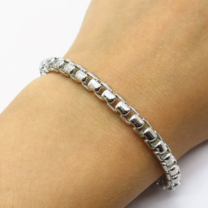 925 Sterling Silver Vintage Italy Box Link Bracelet 7.75"