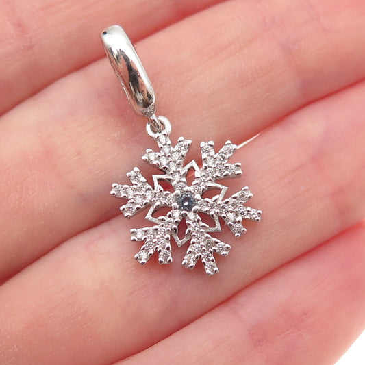 Richline 925 Sterling Silver Blue & White C Z Snowflake Charm Pendant