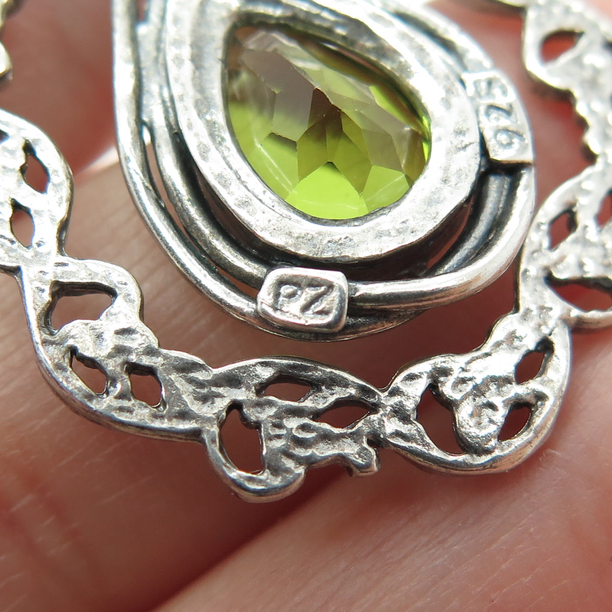 OR PAZ PZ 925 Sterling Silver Vintage Israel Real Peridot Oxidized Pendant