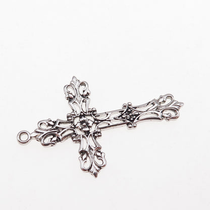 Marvel 925 Sterling Silver Vintage Fleur de Lis Floral Cross Charm Pendant