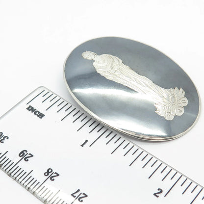 925 Sterling Silver Vintage Siam Hindu Goddess Oval Pin Brooch