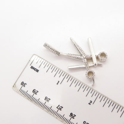 925 Sterling Silver C Z Scissors Pendant