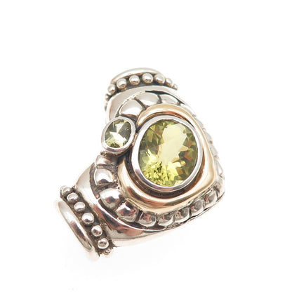 SAMUEL BENHAM Sterling Silver 14K Gold Vintage Real Peridot Heart Slide Pendant