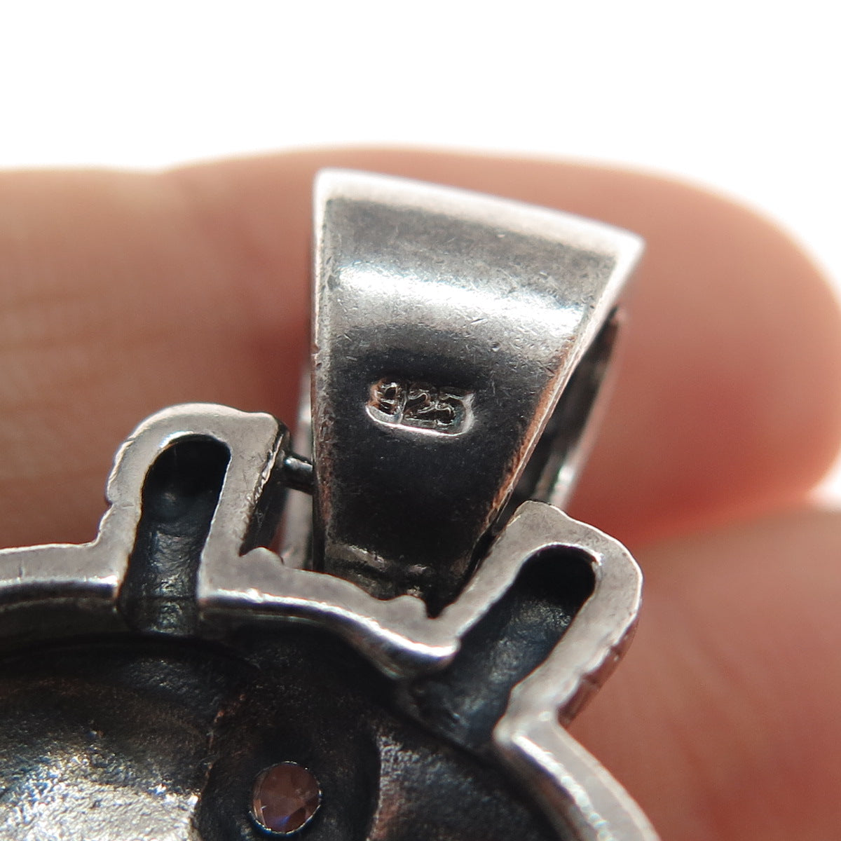 925 Sterling Silver Vintage Real Black Onyx & C Z Oxidized Charm Pendant
