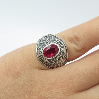 BALFOUR Sterling Silver Vintage Lab-Ruby Boston University 1957 Ring Size 5.25