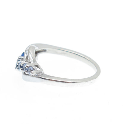 FD Felicia Design 925 Sterling Silver Real Diamond & Sapphire Ring Size 5.75