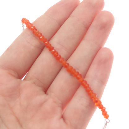 925 Sterling Silver Real Carnelian Beads Adjustable Bracelet 6-8"