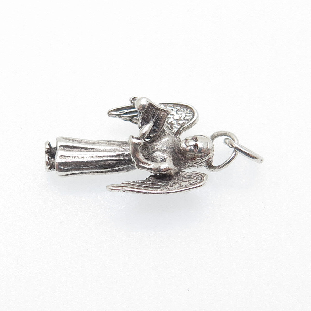 925 Sterling Silver Vintage Christmas Angel Oxidized 3D Charm Pendant