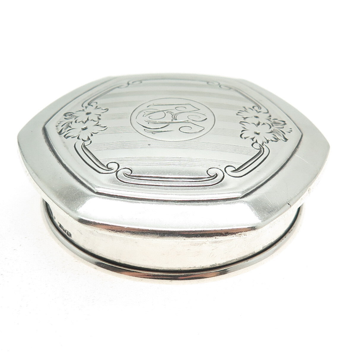 925 Sterling Silver Antique Art Deco Engraved Floral Flask / Jar Cap