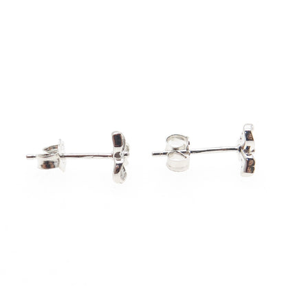 925 Sterling Silver Round-Cut C Z Flower Stud Earrings