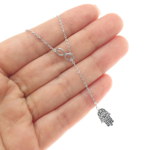 925 Sterling Silver Vintage Hamsa Amulet Lariat Adjustable Chain Necklace 16-20"