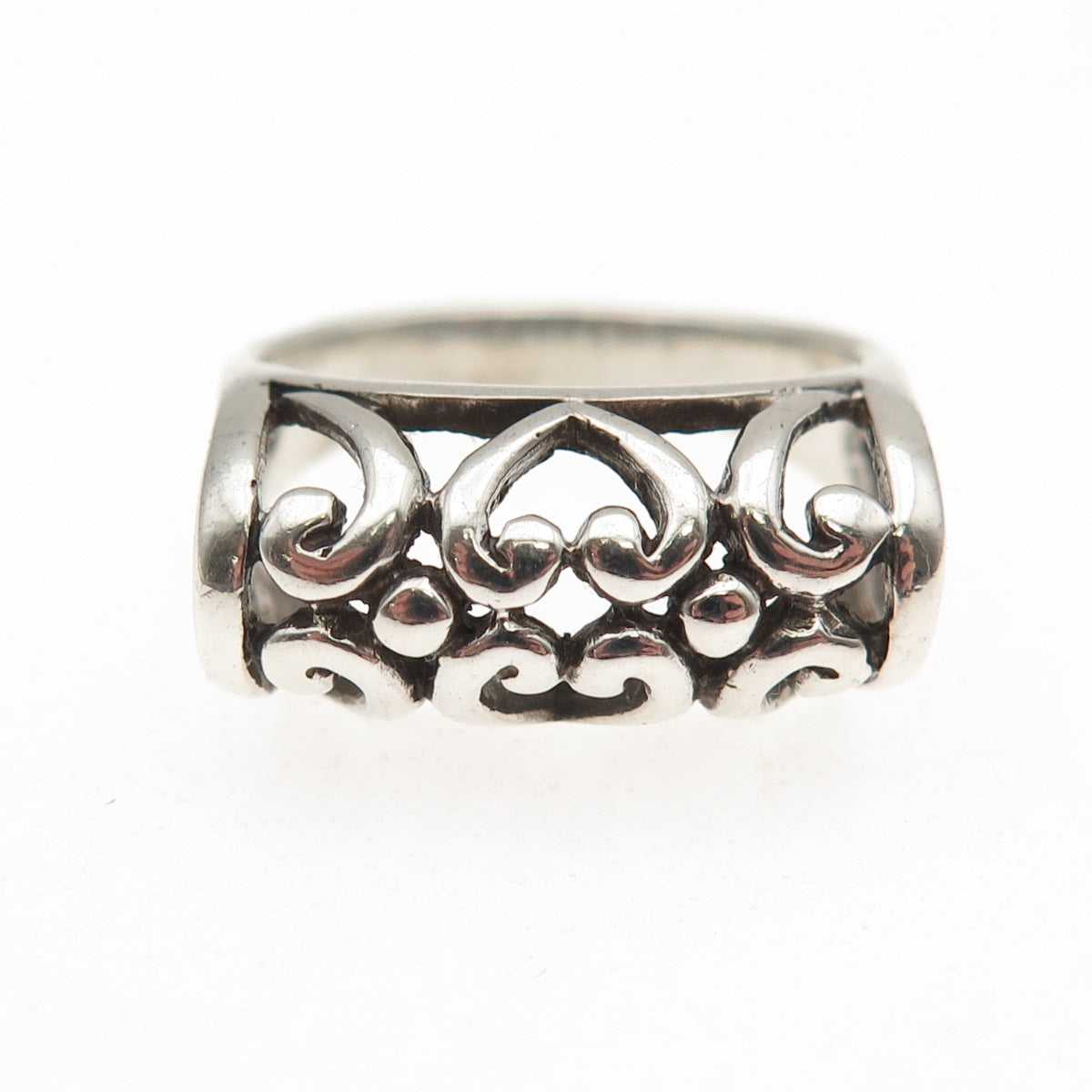 Sidney Evan 925 Sterling Silver Vintage Modernist Heart Oxidized Ring Size 8