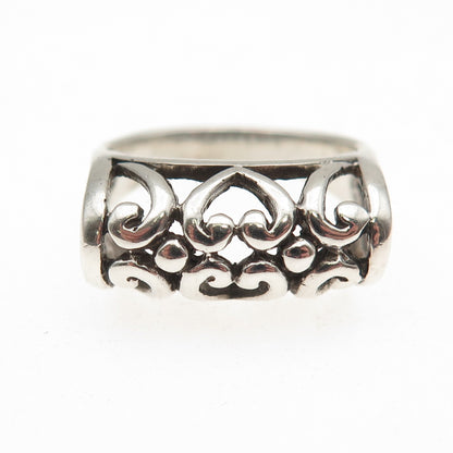 Sidney Evan 925 Sterling Silver Vintage Modernist Heart Oxidized Ring Size 8