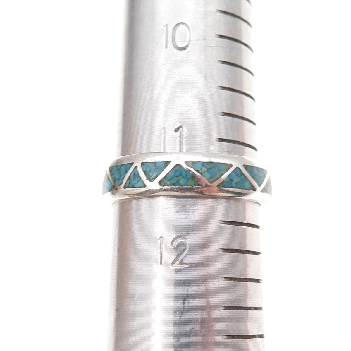 Old Pawn 925 Sterling Silver Vintage Turquoise Inlay Tribal Band Ring Size 11.5