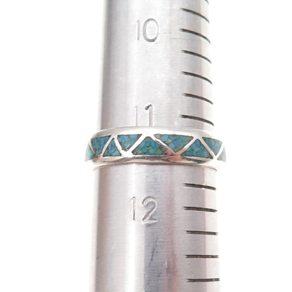 Old Pawn 925 Sterling Silver Vintage Turquoise Inlay Tribal Band Ring Size 11.5