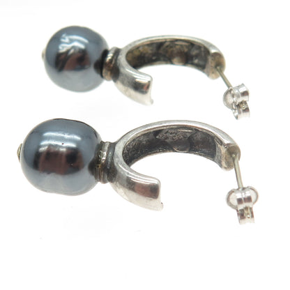 925 Sterling Silver Vintage Faux Pearl “La Paix” Half Hoop Earrings