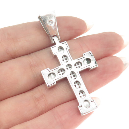 925 Sterling Silver Round-Cut C Z Sparkling Cross Pendant